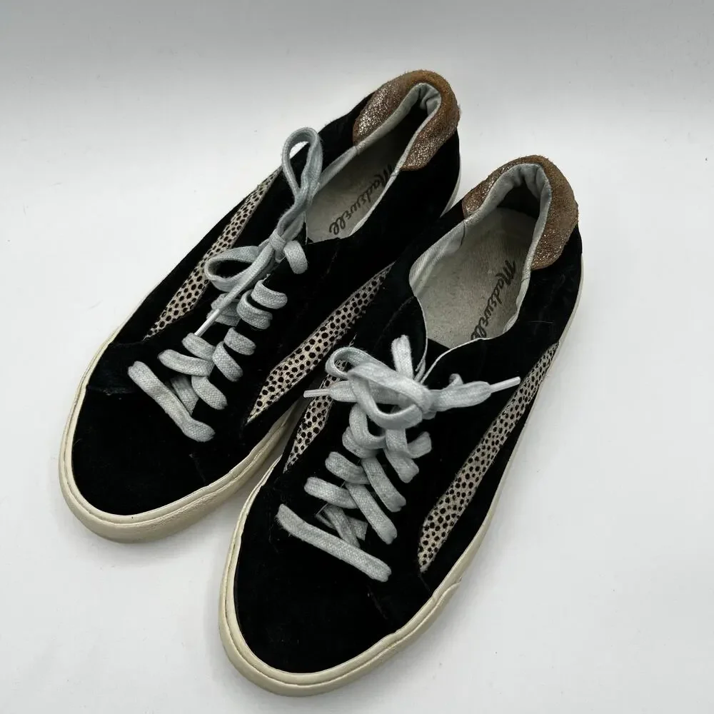 Madewell Lowtop Sidewalk Black and Leopard Dot Sneakers‎ Size 7.5